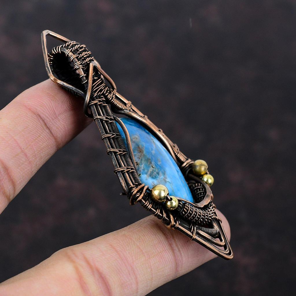 Кулон с неоновым апатитом, медная проволока, кулон, драгоценный камень, медные украшения, этнический кулон ручной работы, обернутый проволокой, ювелирные изделия с неоновым апатитом для подарка