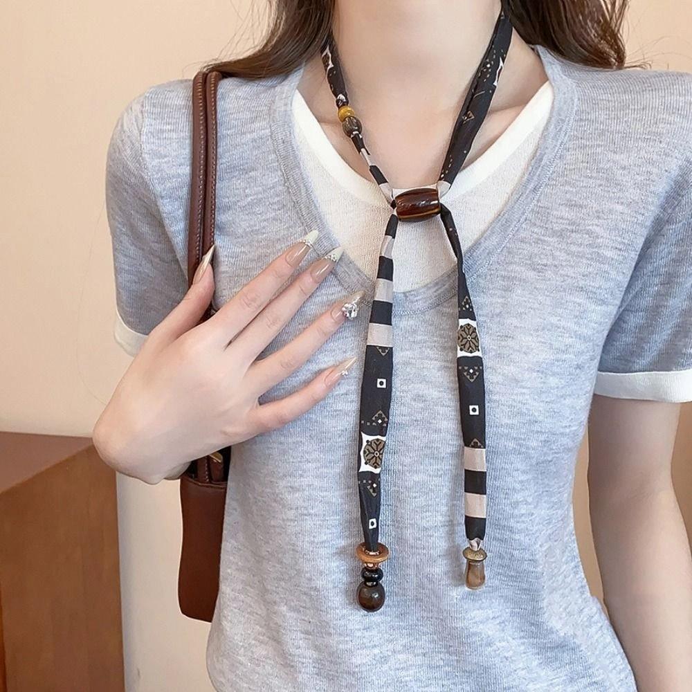 Multicolor Cloth Chain Necklace Strip Bohemian Choker Unique Wood Bead Necklace Male