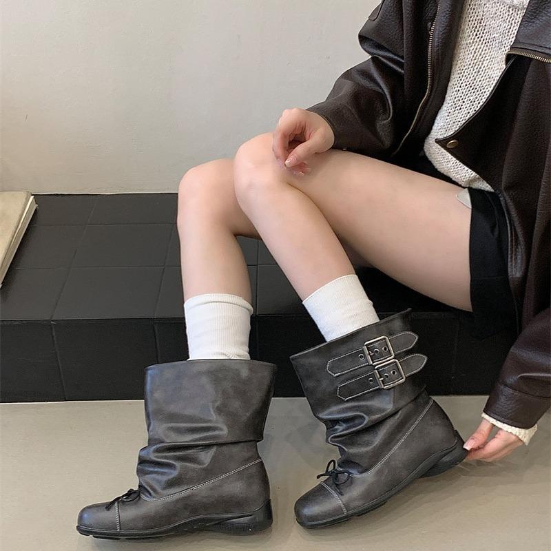 Новые короткие ботинки с бантом, женские балетки в стиле ретро, старые короткие голенища, плиссированные черные ботинки, женские оригинальные