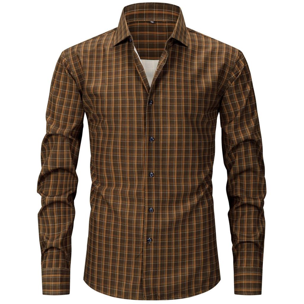 Мужская эластичная клетчатая полосатая рубашка с длинным рукавом большого размера, мужская рубашка на пуговицах светлого цвета с квадратным воротником и цифровой печатью