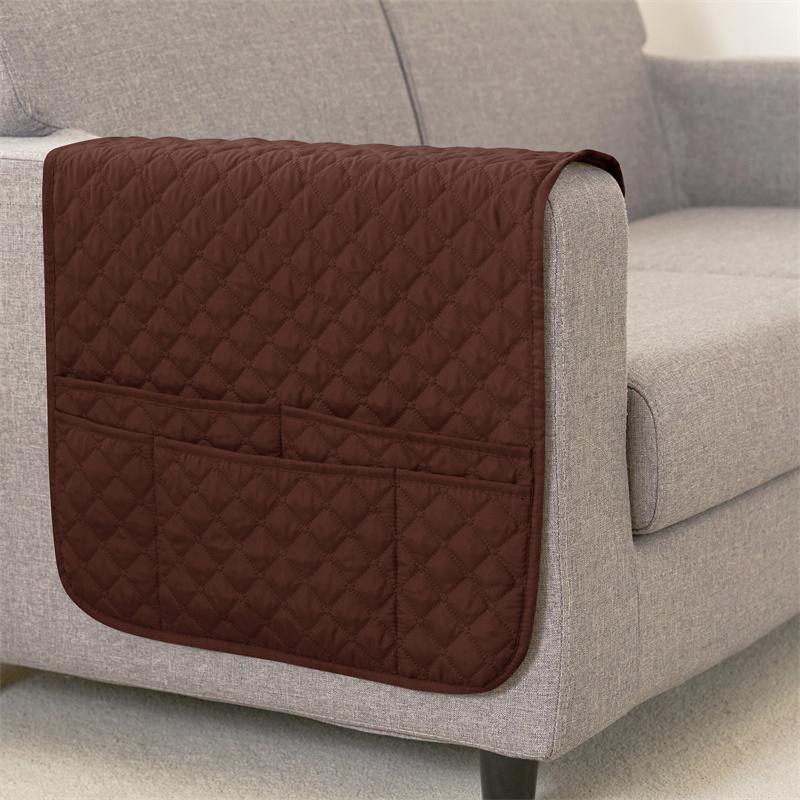1PC Water Repellent Sofa Armrest Cover Double Pocket Sofa Side Cover Solid Color Plaid Chair Armrest Storage Bag for Living Room