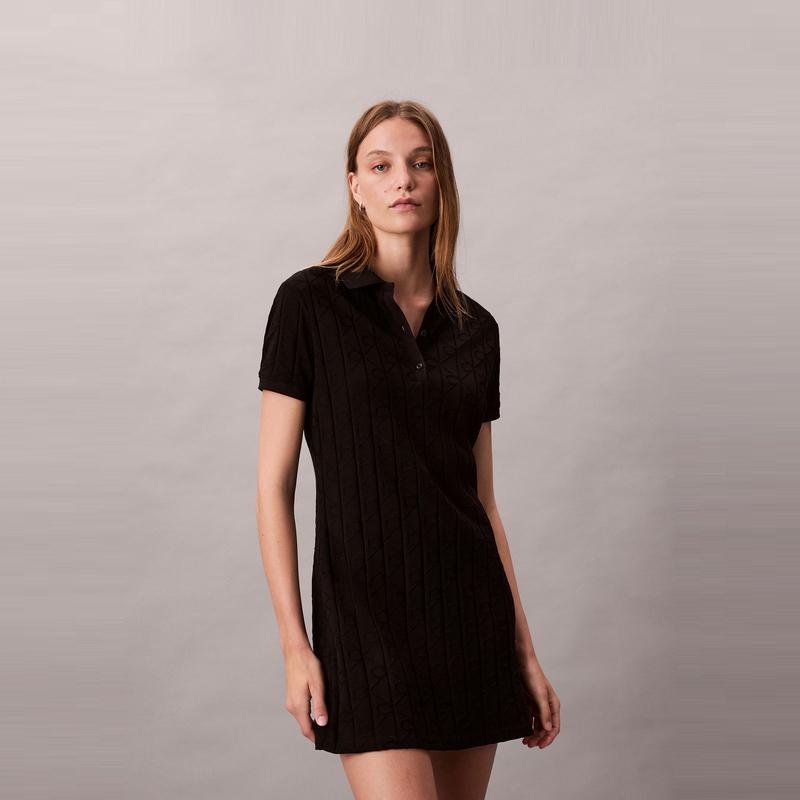 Calvin Klein Elegant Pattern Monogram Cotton Polo Dress Women Dresses 44D208G