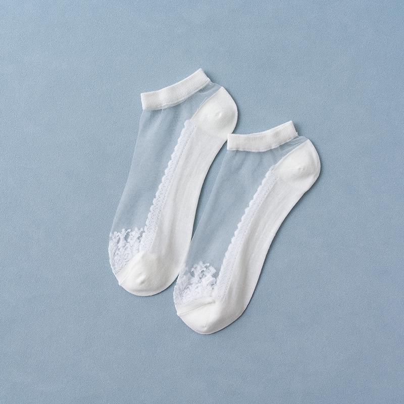 6 пар Новинки Женские носки Весна Лето Цветочные кружевные короткие носки Мягкие шелковые тонкие прозрачные носки Однотонные милые носки до щиколотки