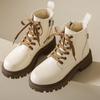 Мода 2024 Обувь для женщин На шнуровке На молнии Женские ботинки Осень Круглый носок Однотонные Короткое голенище Платформа Водонепроницаемые Модные ботинки