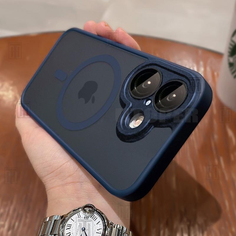 Новый полупрозрачный матовый чехол против скольжения для iPhone 16 15 14 13 12 11 Pro Max Plus с защитой объектива, магнитная матовая крышка Magsafe