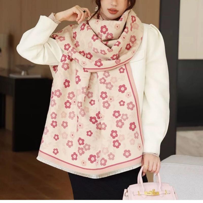 Scarf Women's Winter Flowers Soft Thickened Warm Versatile Shawl Dual-purpose Academy Scarf
