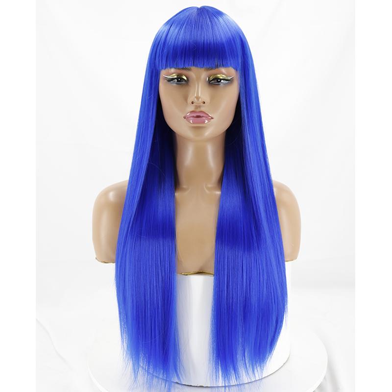 MISS WIG Women Fashion Long Straight Hair with Bangs Gradient Color Heat Resistant Cosplay Wigs Synthetic Fiber Wigs with Bangs