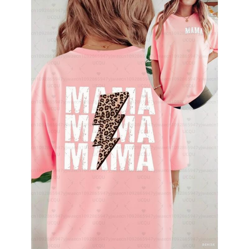 Женская повседневная футболка с коротким рукавом и принтом в виде надписи и молнии MAMA MAMA MAMA Графические футболки с принтом гепарда Женские топы