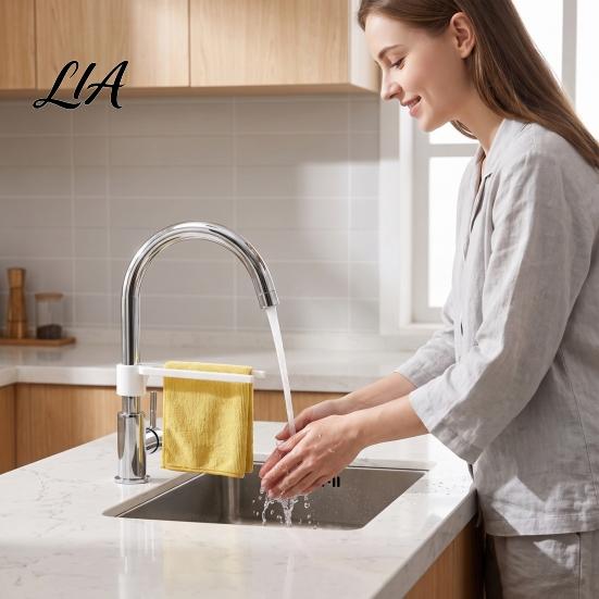 Sink Rag Storage Rack Kitchen Faucet Holder, Space Saving Double Rod Hanger, Durable PLA Dishcloth Drying Hanger Adjustable Snap on for Towels