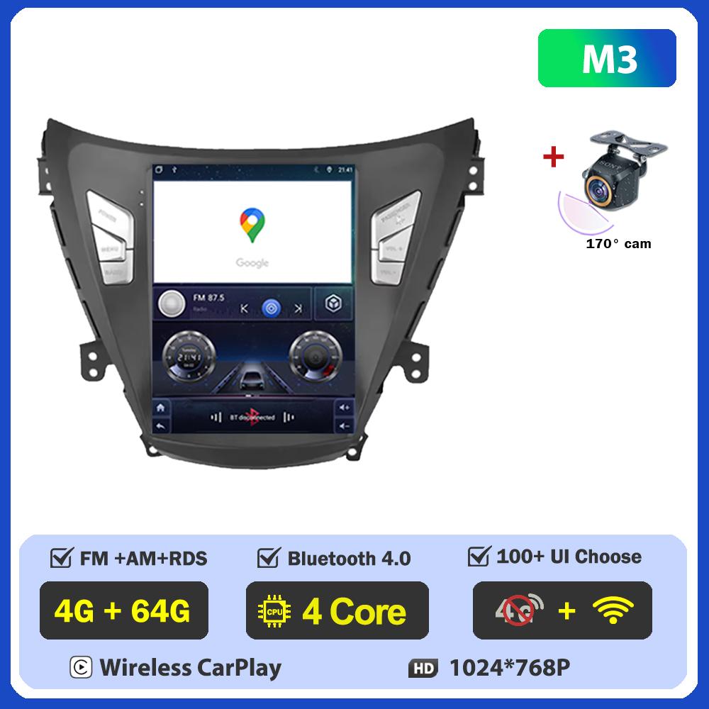Автомагнитола 9,7 дюйма Для Hyundai Elantra Avante I35 2011-2013 Carplay Вертикальный экран Беспроводной Android Auto GPS Стиль Tesla