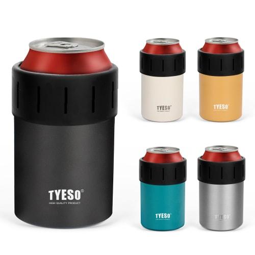 TYESO Tumbler Can Holder, Keeps 350ml Cans Cold and Warm, Non-Slip, Vacuum Insulated (Black, 350ml)