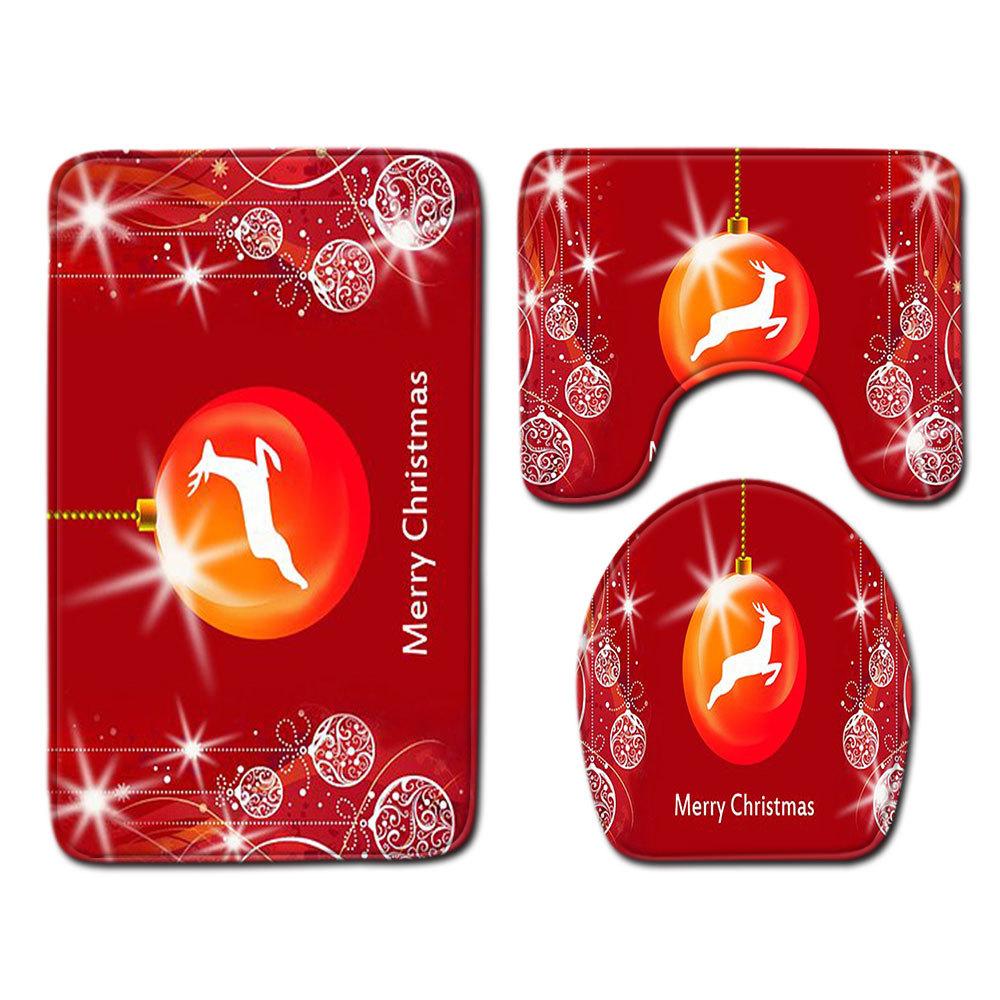 Рождественский коврик для ванной, туалетный трехпредметный набор