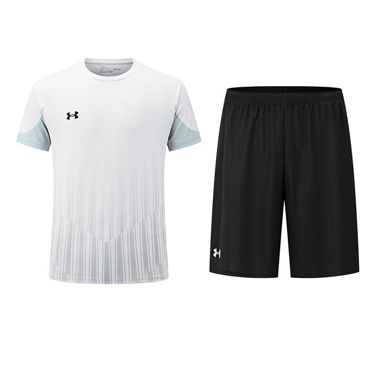 Under Armour Casual Running Color Block Crew Neck Pullover Short Sleeve Jersey Loose Breathable Mid Rise Shorts Sports Set 24500507-100+24500204-001