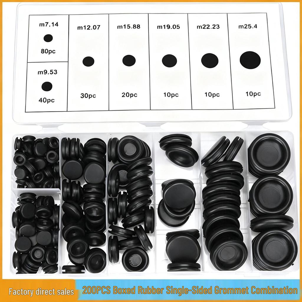 Набор из 170 черных резиновых втулок для защиты проводов
