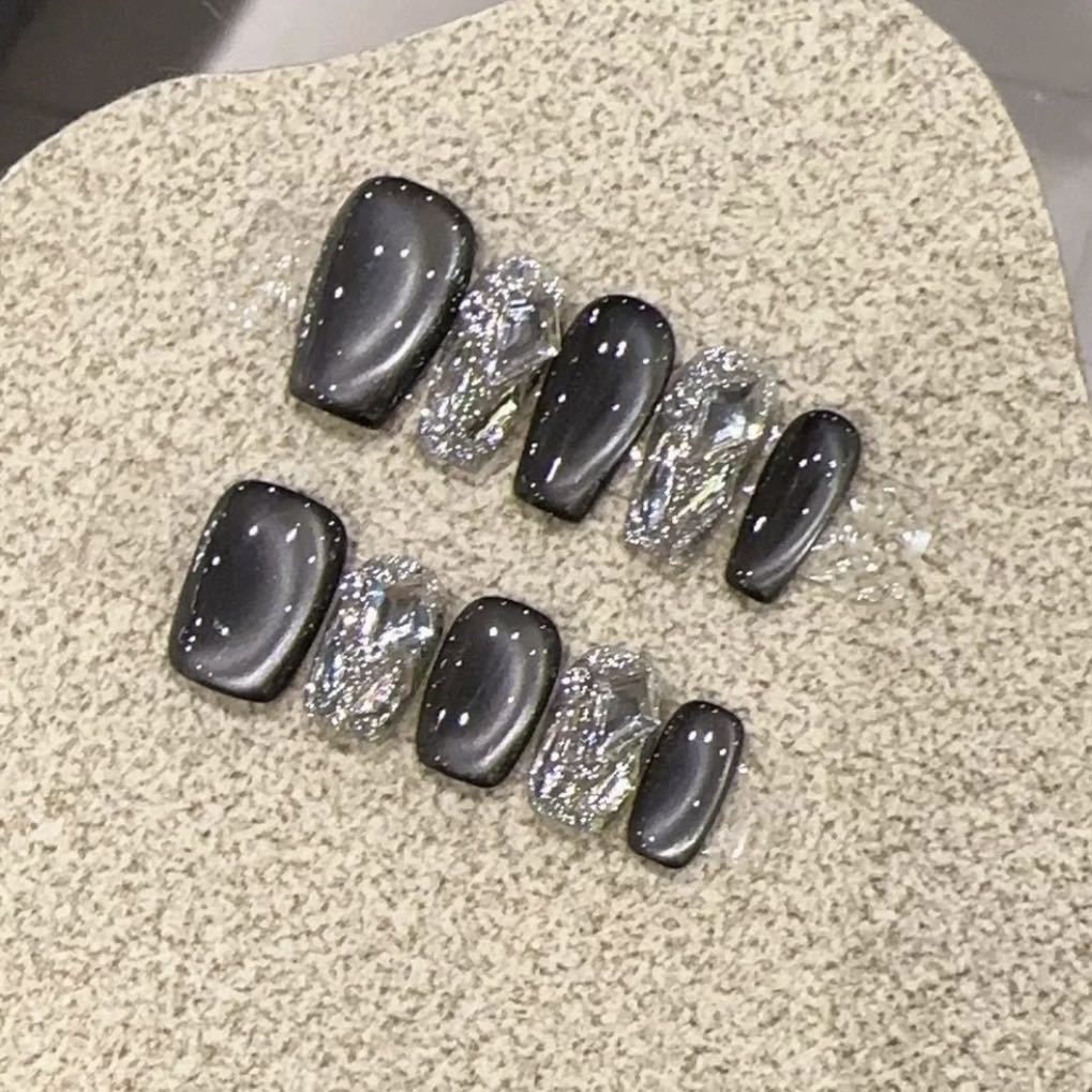 Чистый ручной работы фототерапевтический маникюр черный юмористический носимый готовый ноготь кошачий глаз накладка на ноготь, демонстрирующая белизну