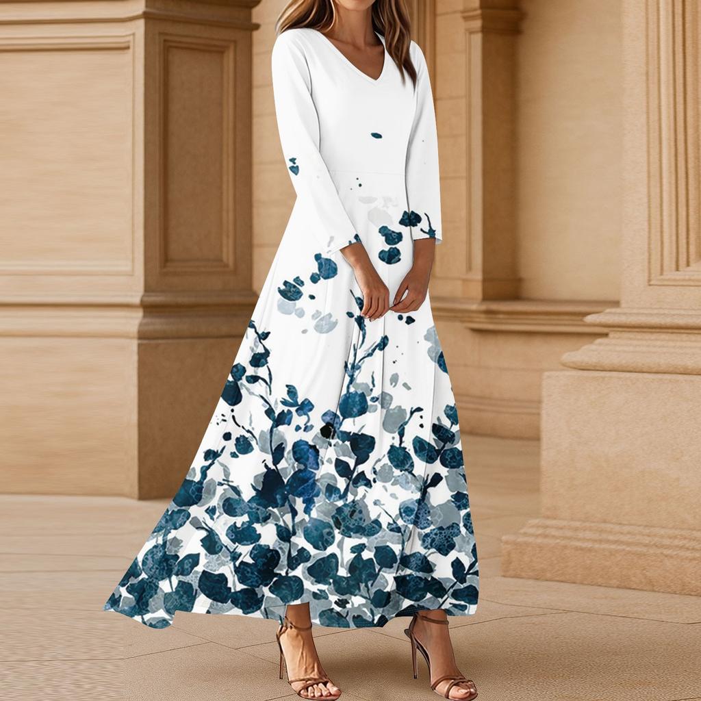 Dresses For Womens Vintage Flower Tunic Waisted Midi Dress Summer Casual 3/4 Sleeve Dress