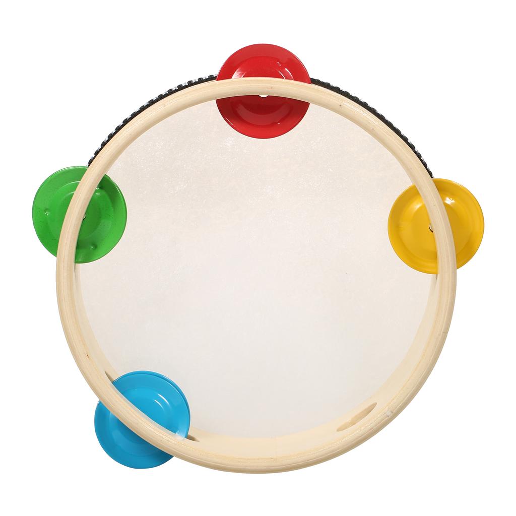 6 Inch Wooden Tambourine Handbell Hand Drum with Single Row 4pcs Metal Cymbals Jingles Musical Percussion Instrument