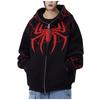 Готическая темная куртка с капюшоном и принтом паука, свободная мужская и женская куртка-свитер с полной цепочкой