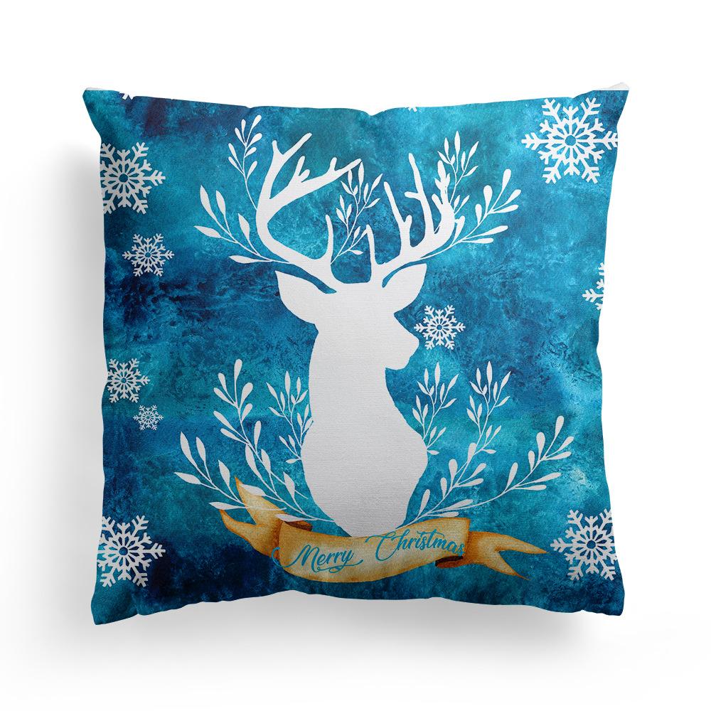 New Christmas Blue Watercolor Elk Pillow Cover  Decoration Holiday Gift Sofa Cushion  Bedroom Room Home