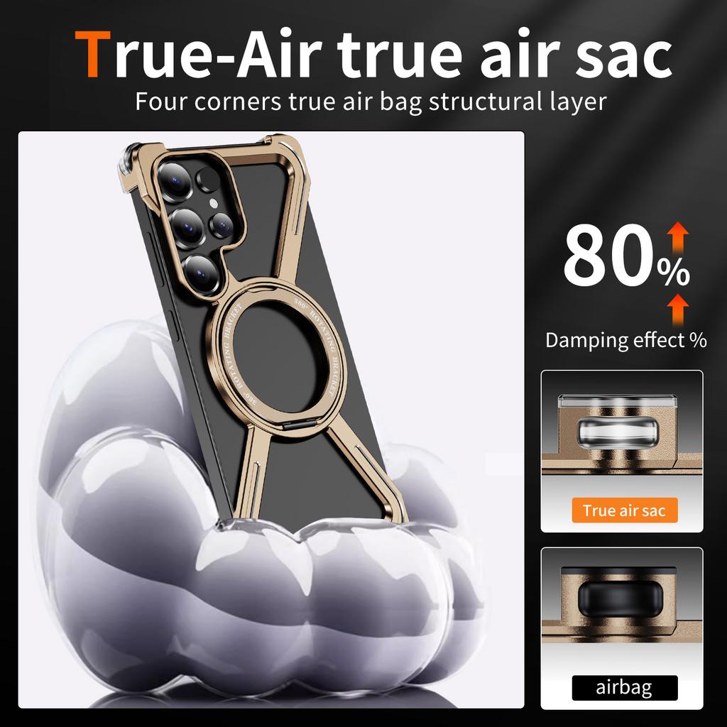 Frameless Case For iPhone 16 15 14 13 Pro Max Minimalist Phone Case Magnetic Kickstand Titanium Metal Frameless Protective Shockproof Case