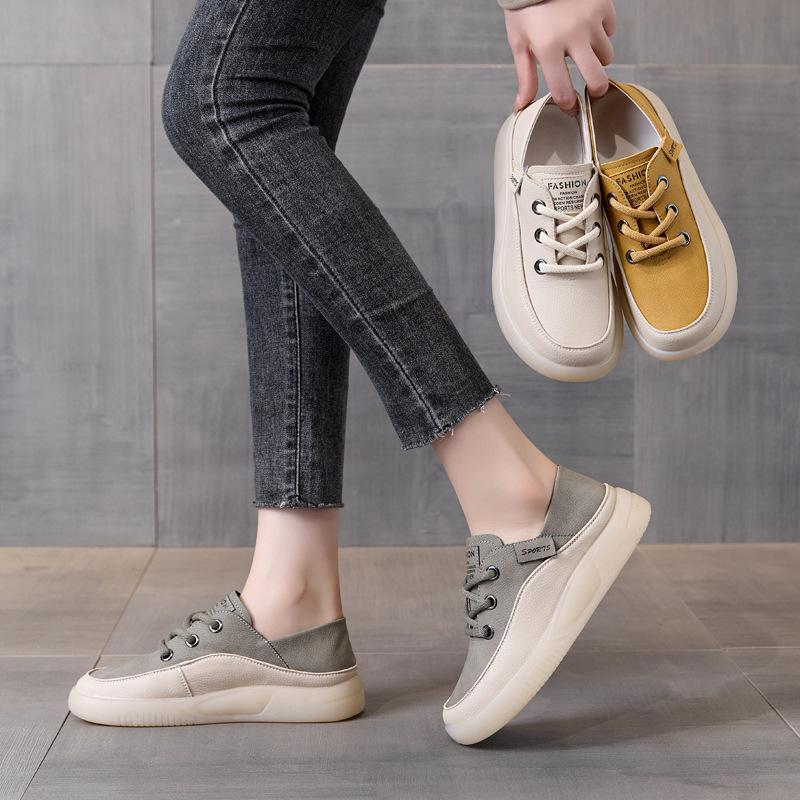 Fashion GKTINOO Shoes Women Spring 2025 New White Thick-Soled Ladies Sneakers Genuine Leather Casual Trend Girl Shoes Students Loafers