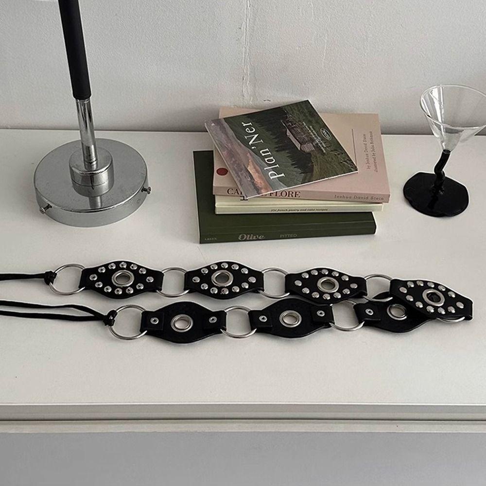 Универсальный кожаный ремень с заклепками Винтажный джинсовый ремень Женский панк пояс