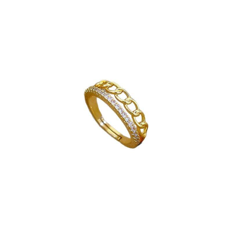 Real Gold Electroplated Open Chain Women'S Fashion Slightly Inlaid Light Luxury Ring Index Finger Ring Same Cold Wind