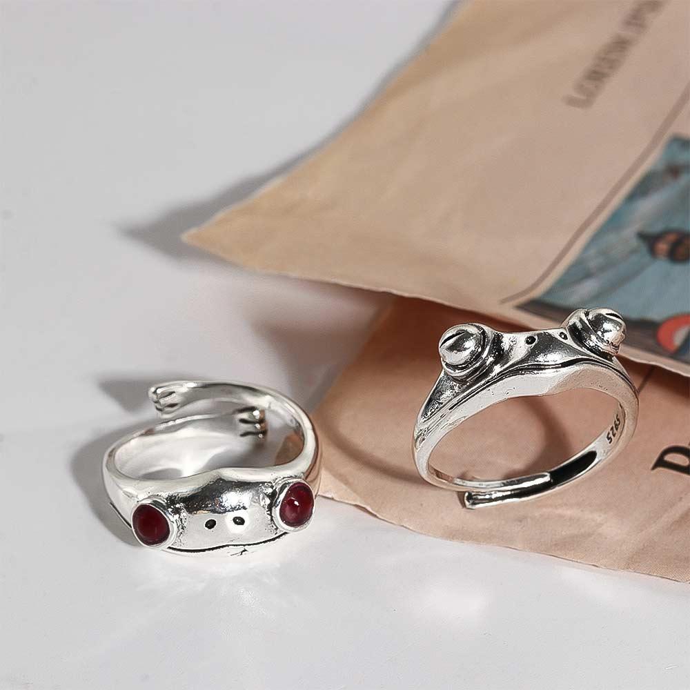 Bohemian for Women Artistic Design Vintage Opening Ring Resizable Frog Finger Ring Silver Color