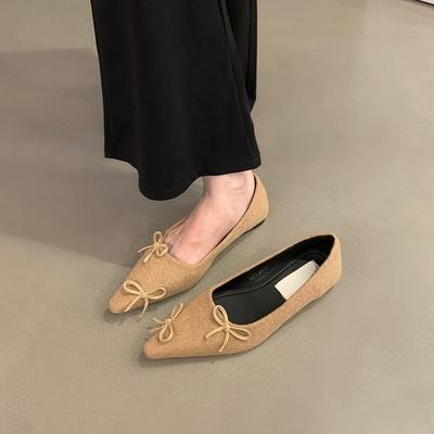 Французские ретро туфли Doudou на плоской подошве 2024 новый темперамент заостренный носок мелкий рот бант нежные вечерние туфли женские