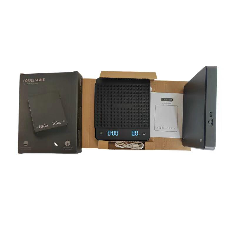 Перезаряжаемые светодиодные весы для кофе пуровер с таймером, грузоподъемность 3 кг/0,1 г, электронные кухонные весы для домашнего использования.