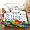 Colorful Blocks Duvet Cover King/Queen Size,Building Toy Bedding Set Kids Boys Girls Orange Blue Fun Brick Polyester Quilt Cover