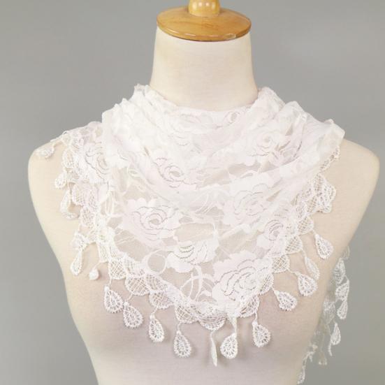 Lace Triangle Scarf See-through Solid Color Scarf with Rose Elements Versatile Shawl Headscarf Daily Decoration