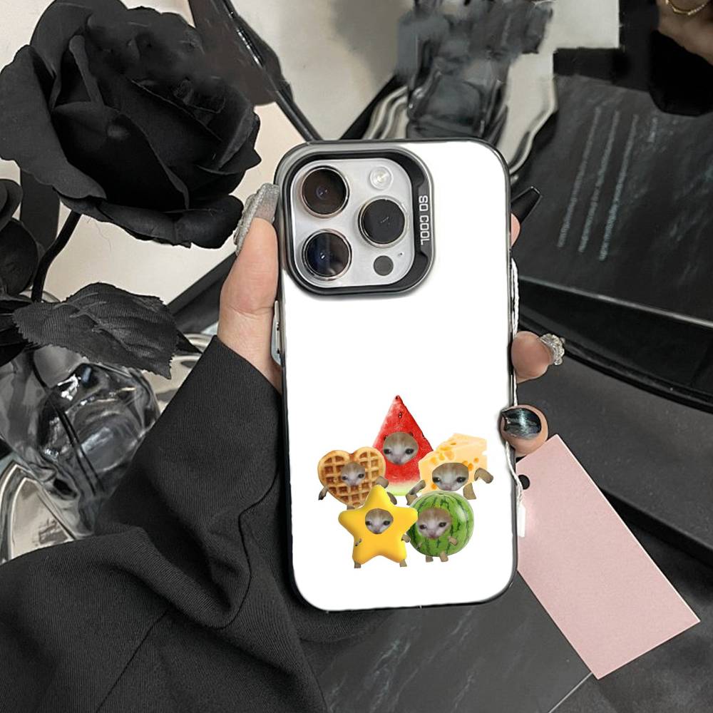 Глупая КОШКА с большими глазами Забавная чехол-накладка для iPhone17, 16,15,14,13,12 Pro Max Черный Конфетный Матовый Ударопрочный чехол