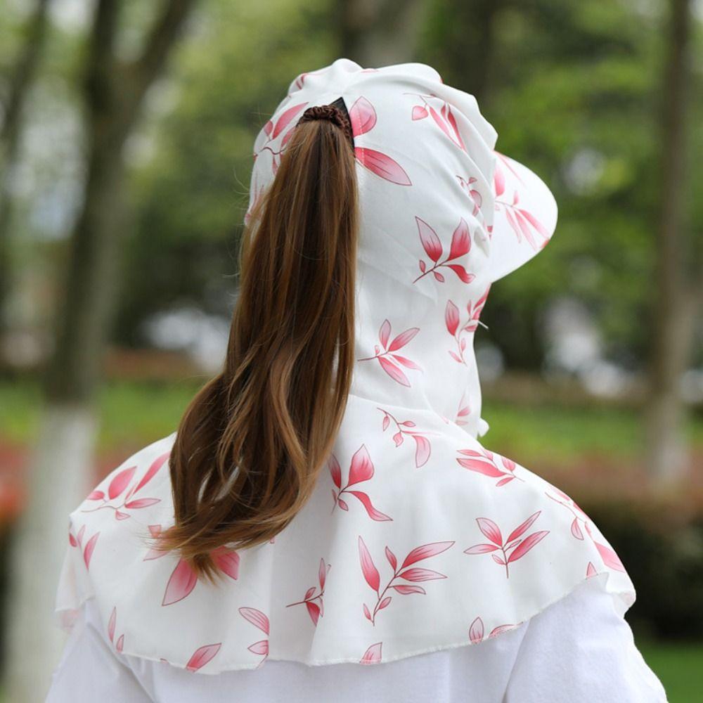 Flower Wide Brim Bucket Cap Sunscreen Bucket Hat with Mask Breathable Tea Picking Cap Outdoor