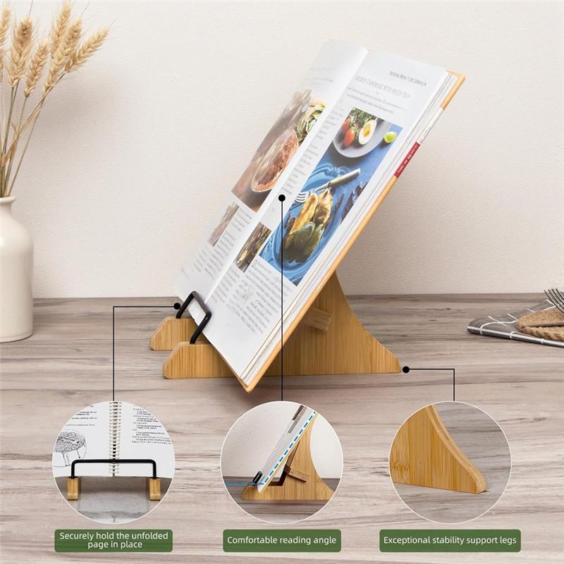 Practical-Cookbook Stand For Kitchen Counter, Bamboo Cookbook Holder, For Kitchen, Cook Book Stand, Recipe Book Holder