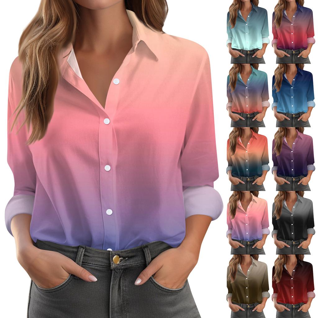 Women's Shirt Blouse Print Button Long Sleeve Casual Basic Shirt Collar Regular Top