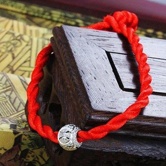 Этнический плетеный браслет из красной веревки с бусинами, унисекс, декор на счастливое запястье