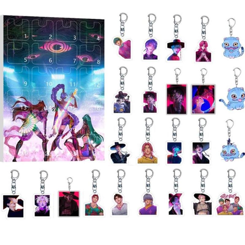 K-pop Охотники на демонов Адвент-календарь Слепой бокс Календарь обратного отсчета с 24 игрушками-брелоками Подарочный пакет Подвеска Смешная игра Коллекционные предметы