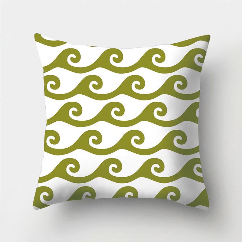 Green Geometric Pattern Throw Pillowcase Home Decor Square Wave Print Pillowcase Sofa Bed Decorative Pillowcase