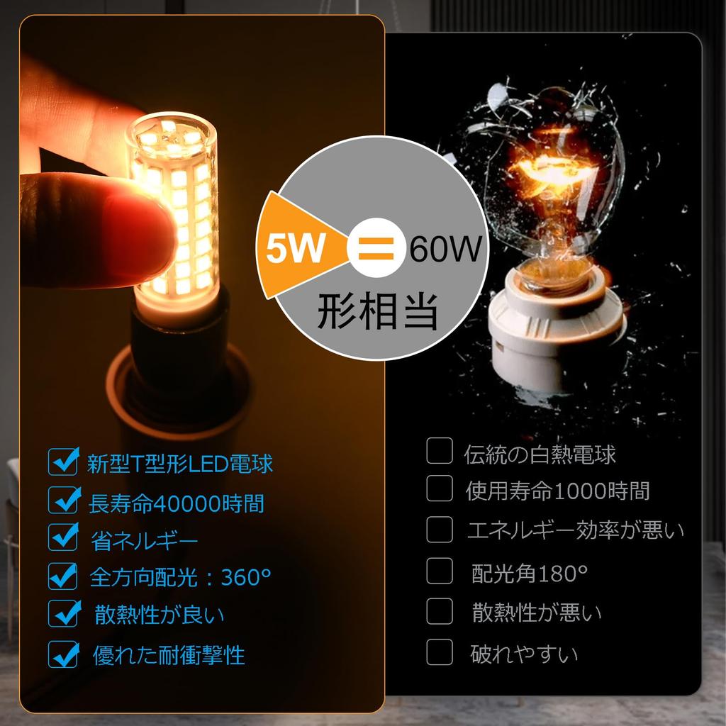 Светодиодная лампа GOHDLAMP E17, Теплый белый, Потребляемая мощность 5 Вт, Цоколь E17, Эквивалент 60 Вт, 2700K, 580 Люмен, Широкий угол луча 360°, Подходит для закрытых