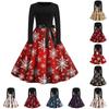 Women's Casual Fashion Round Neck Long Sleeve Christmas Printed Vintage Long Dress