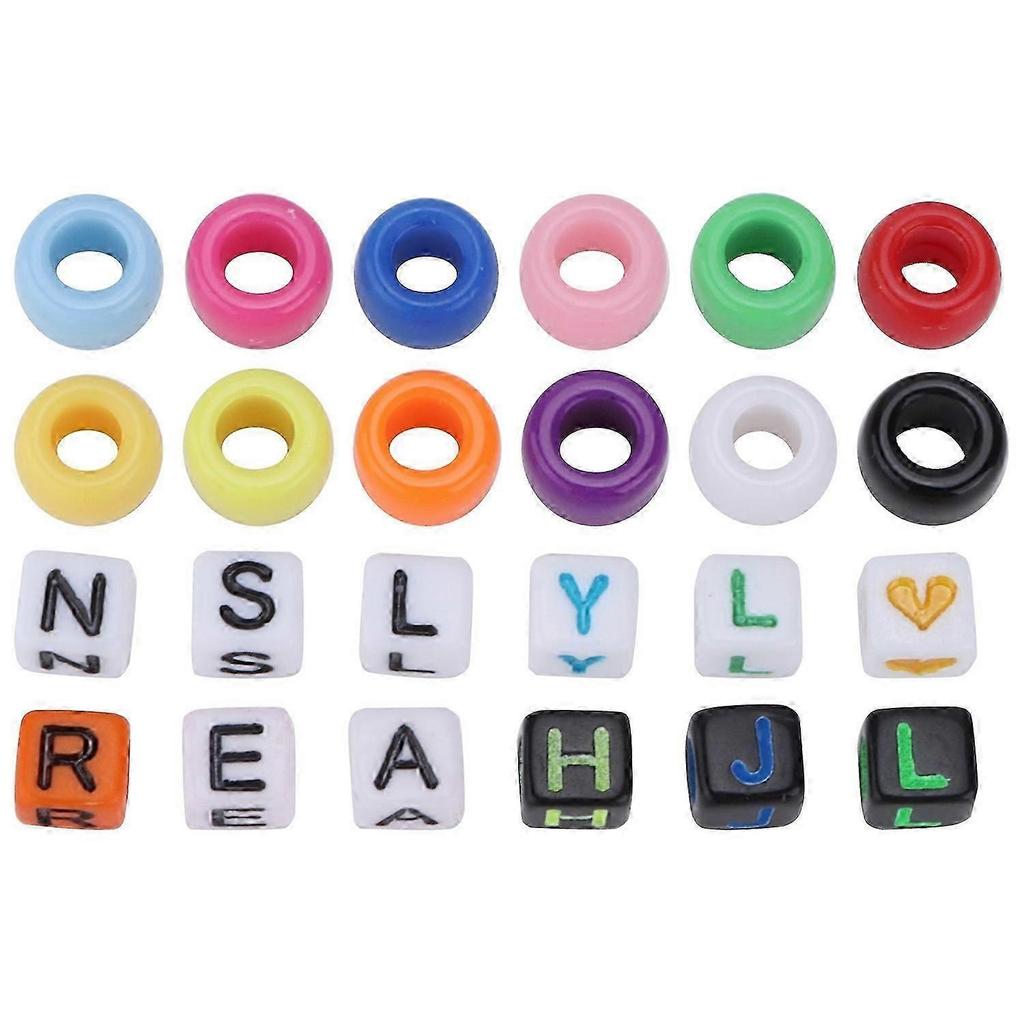 2025 Latest Model Letter Beads 6mm 10 Color Elastic Thread Big Hole Beads Set for Crafts M