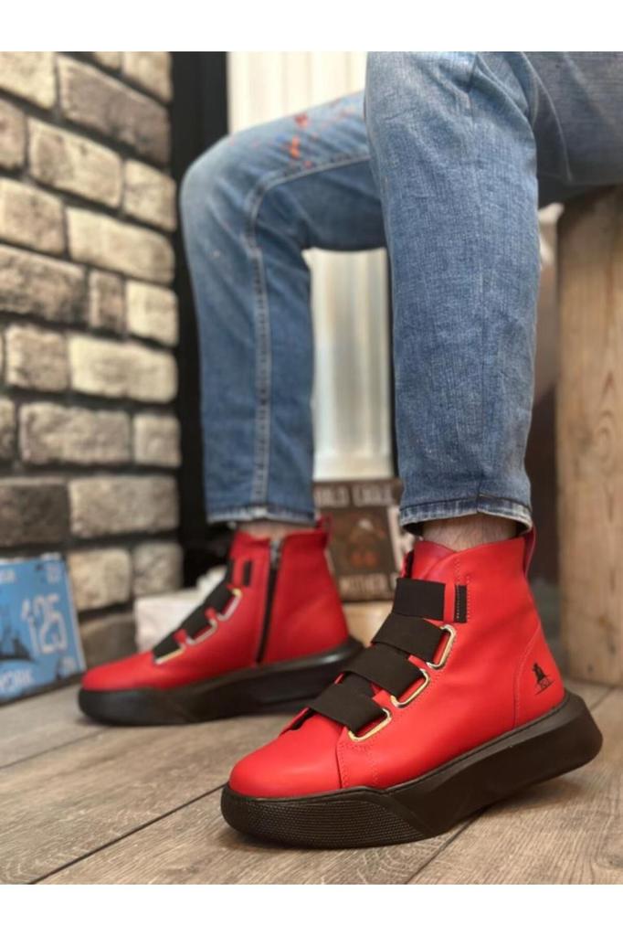 Men's Fashion Flat Heeled Booties Bootie Ba Banded High Sole Red Sports Boots Shoes