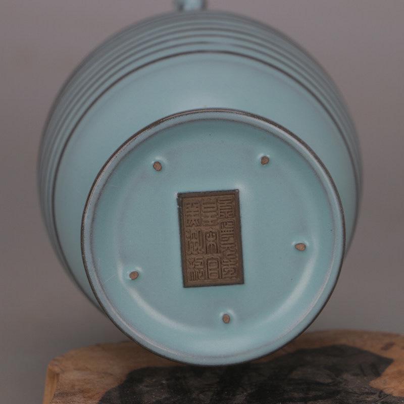 Song Dynasty Ru Kiln Blue Glaze Knife-Cut Dragon Handle Pot - Chinese Cultural Relic Antique Porcelain Imitation