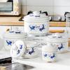 Blue & White Ceramic Double-Boiler Stew Pot with Lid, High Temperature Resistant, Ideal for Bird's Nest Soup and Stews.