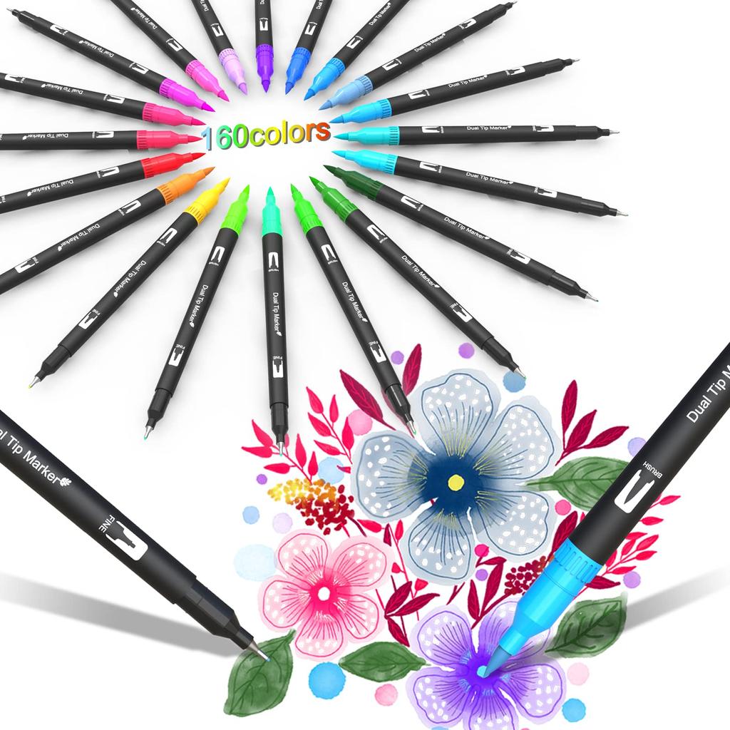 Ccfoud Цветная ручка 160 цветов Акварельная цветная ручка-кисть Цветная акварельная иллюстрация маркер для рисования Подарочный набор на день рождения, Набор, Кисть, Жирная, Тонкая, Ручка,