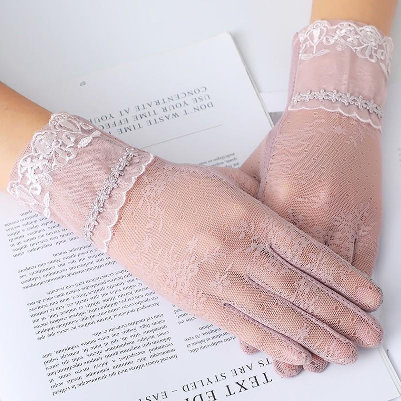 Солнцезащитные перчатки для женщин на весну и лето, кружевные тонкие перчатки с сенсорным экраном для вождения, дышащие солнцезащитные перчатки для велоспорта на открытом воздухе