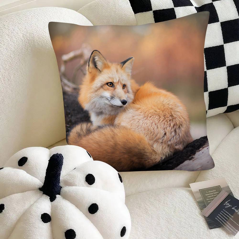 Cute Wild Fox Pillow Case Fashion Square Pillowcase Bedroom Sofa Room Ins Decoration Leisure