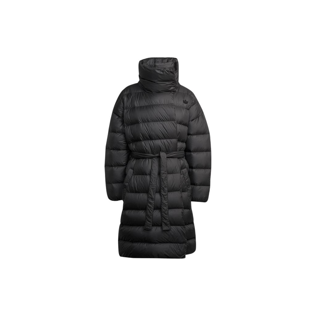 Adidas Originals Fashion Down Long Scarf Collar Puffer Jacket With Brand Logo Embroidery Women Outerwear Black HK5245