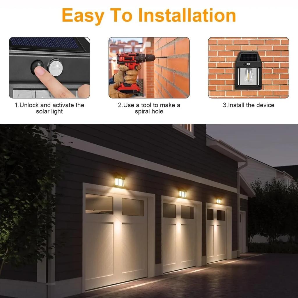 LED Solar Wall Lamp IP65 Waterproof Intelligent Induction 3 Lighting Modes  Tungsten Lamp Household Garden Light Villa Lighting